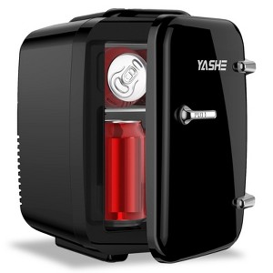 YASHE 4L Mini Fridge, 6-Can Thermoelectric Cooler & Warmer, 110V AC/12V DC, for Skincare, Bedroom, Office, Dorm, Car, Black - 1 of 4