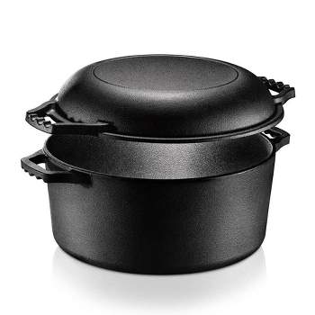 NutriChef 2-in-1 Pre-Seasoned Non-Stick Cast Iron Double Dutch Oven and Skillet Lid