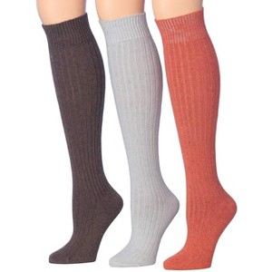 Tipi Toe Womens 3 Pairs Ribbed Cable Knit Soft Tones Colorful Knee High Wool-Blend Boot Socks - 1 of 4