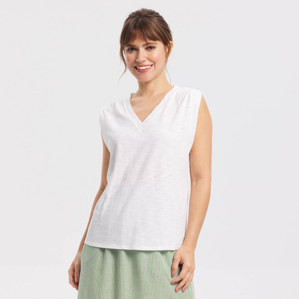 Women's Gathered Shoulder V-Neck Tank Top - Universal Thread™ White S