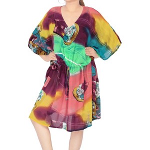 LA LEELA Women's House Daily Routine Evening Wear Vacation Casual Dailywear Holiday Plus Size Flowysuit Cover Ups 2X-3X Multicolored, Abstract - 1 of 3