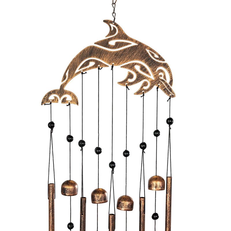 VP Home 28.5" H Iron Dolphin Rustic Copper Wind Chimes for Outside, Brown, 3 of 6