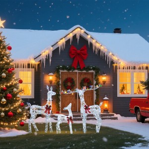 PVC Iridescent Striped Braided Reindeer Set of 3 LED Holiday Decoration 26.97 x 16.14 x 11.22 Inch - 1 of 4