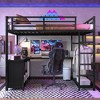 Metal Loft Bed with Wardrobe and L-shaped Desk, Full Size Loft Bed with Storage Cubes and Shelves, Loft Bed for Kids Teens Adults, Black - 2 of 4