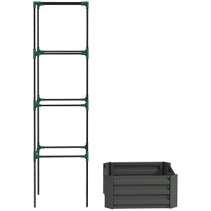 Galvanized Planter Box, 24" x 24" x 73.5" Raised Garden Bed with Tomato Cage for Climbing Vines - 1 of 4