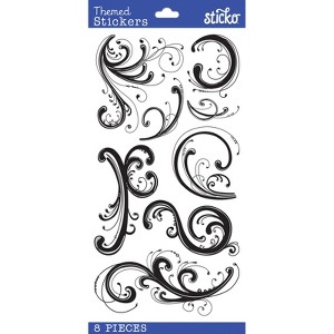 Sticko Themed Stickers - Dainty Black Flourishes, 8pcs - 1 of 1