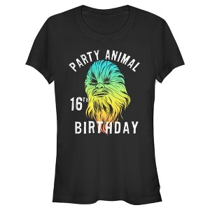 Juniors Womens Star Wars Chewie Party Animal 16th Birthday Color Portrait T-Shirt - 1 of 3