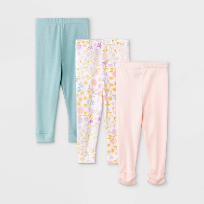 Image of Baby Girls' 3pk 'In Bloom' Pants - Cloud Island™ Rose Pink 0-3M