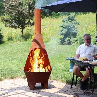 75'' Bronze Cold-Rolled Steel Wood-Burning Chiminea Fire Pit