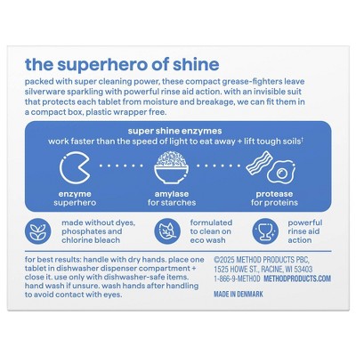 Method Super Shine Dishwasher Tablets Powered By Enzymes Free + Clear - 24pk: Box, Multi-Surface, Solid