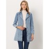Allegra K Women's Notched Lapel Belted Trench Long Denim Jacket - 3 of 4