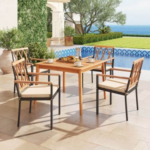 Costway 5 PCS Patio Acacia Wood Dining Set with Soft Seat Cushions Umbrella Hole for Yard - 1 of 4