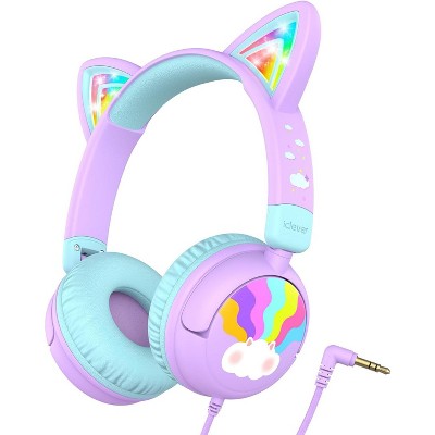 iClever Kids Headphones Cat Ear, LED Light Up, 85dBA Safe Volume, Stereo Sound Toddler Headphones for Travel School