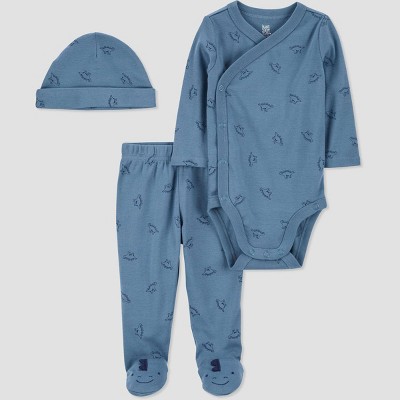 Image of Carter's Just One You®️ Baby Boys' 3pc Dino Top & Bottom Set with Hat - Blue Preemie