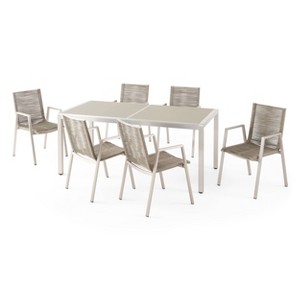 Grafton 7pc Aluminum Modern Dining Set - Christopher Knight Home - 1 of 4