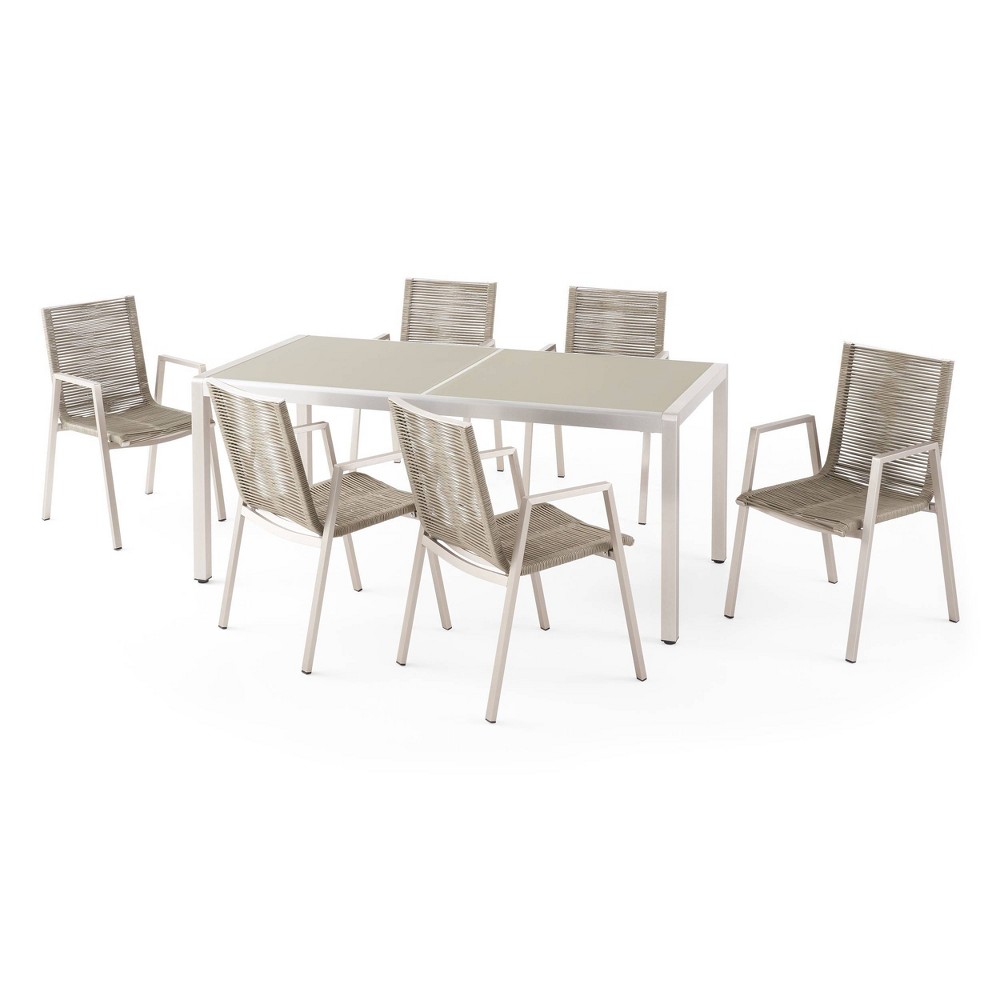 Photos - Dining Table Grafton 7pc Aluminum Modern Dining Set - Christopher Knight Home