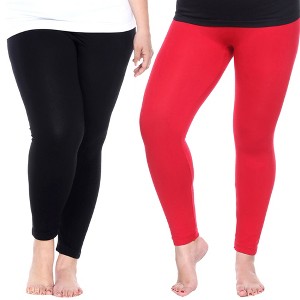 Women's Pack of 2 Solid Leggings - One Size Fits Most - White Mark - 1 of 1