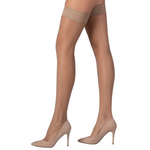 LECHERY Women's Matte Silky Sheer Plain Thigh Highs (1 Pair) - Natural,  Large/X Large