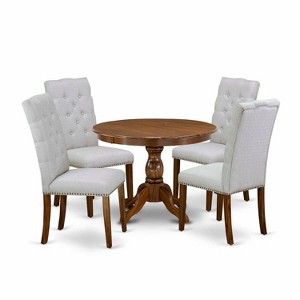 HomeStock 5-Piece Antique Walnut Finish Solid Wood Top Dining table with 4 Chairs - 1 of 4