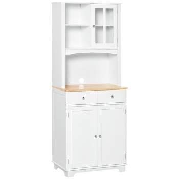 HOMCOM 67" Kitchen Buffet with Hutch, Microwave Cabinet with Framed Doors, 2 Drawers, Open Countertop, Cupboard for Dining Room, White