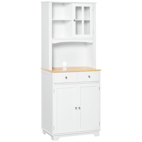 HOMCOM 67" Kitchen Buffet with Hutch, Microwave Cabinet with Framed Doors, 2 Drawers, Open Countertop, Cupboard for Dining Room, White - image 1 of 4