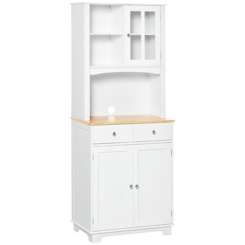 HOMCOM 67" Kitchen Buffet with Hutch, Microwave Cabinet with Framed Doors, 2 Drawers, Open Countertop, Cupboard for Dining Room, White, 1 of 7