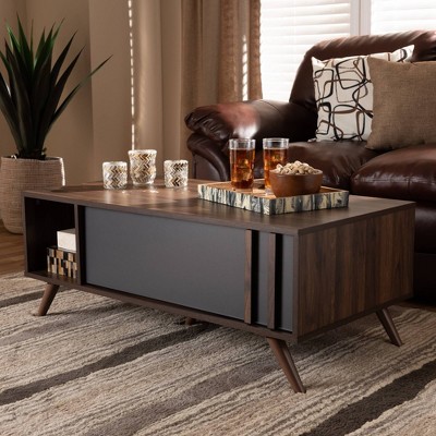 Naoki Two-Tone Grey and Walnut Wood Coffee Table with Storage