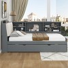 1-Pc Twin-Size Platform Bed with Trundle, Solid Wood Frame with Upholstered Headboard, Shelves & Storage Box - Baofuwish - 2 of 4