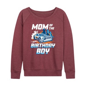 Women's - Hot Wheels - Mom Of Birthday Boy Lightweight French Terry Wide Neck Long Sleeve Shirt - 1 of 4