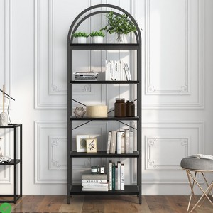 Arched 5-Tier Bookshelf, Tall Bookcase for Books, CDs, and Decor, Home Office or Bedroom/Living Room Display Shelf - 1 of 4