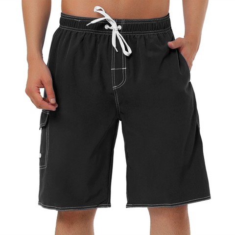 Lars Amadeus Men's Summer Solid Drawstring Elastic Waist Cargo Swim Trunks 36 Gray, цвет: Чёрный