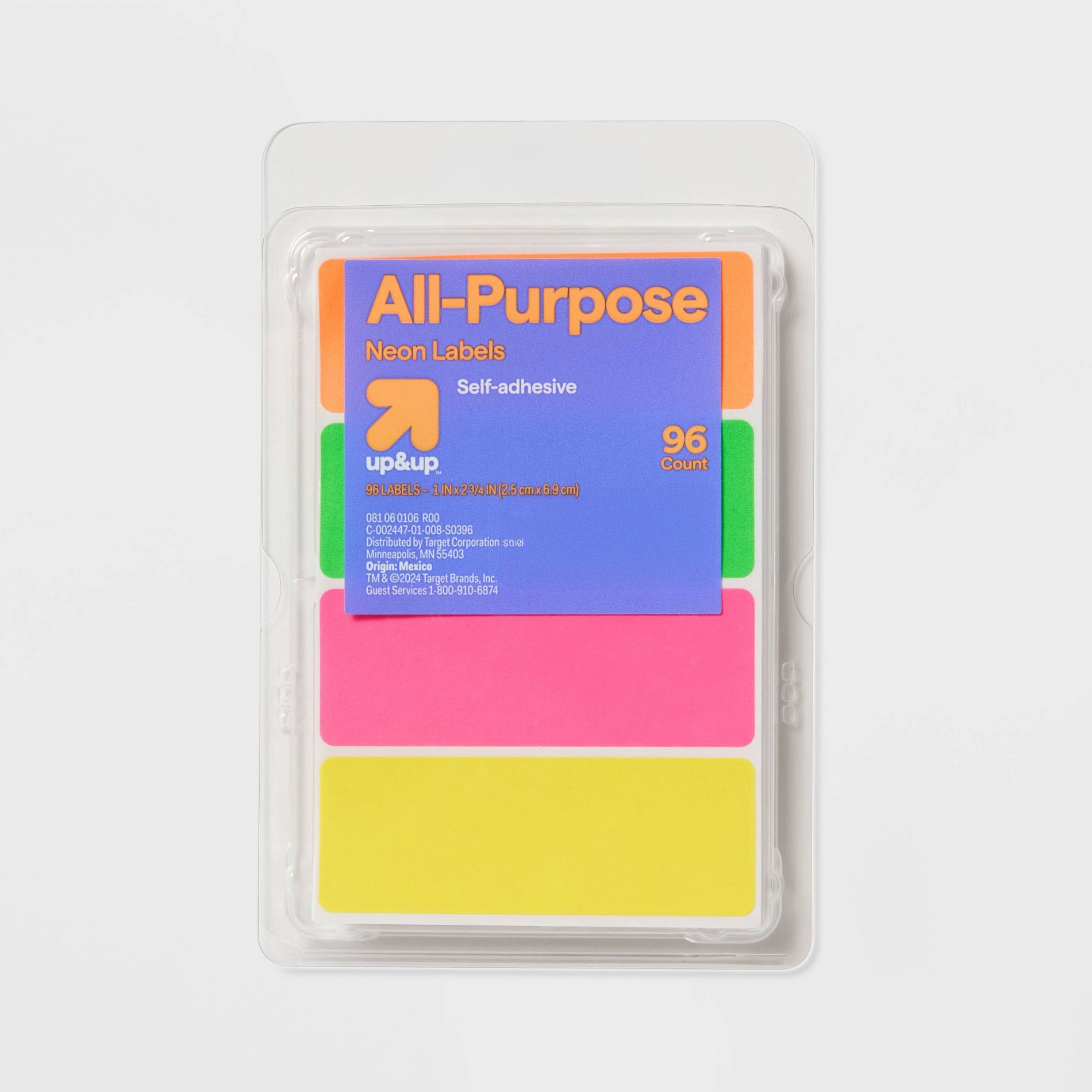 96ct 1"x2.75" Permanent Labels Neon - up&up™