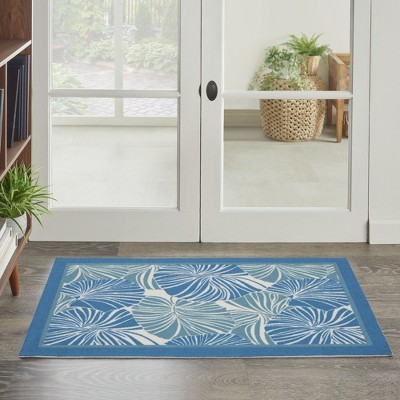 Tropical Blue and Ivory Synthetic Rectangular Area Rug 2'3" x 3'9"
