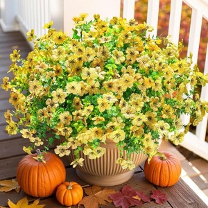 Artificial Fall Flowers Faux Mums for Outdoor Indoor Garden Home Decoration, Faux Flower Daisy with Eucalyptus Leaves Fake Mums Plants - 1 of 4