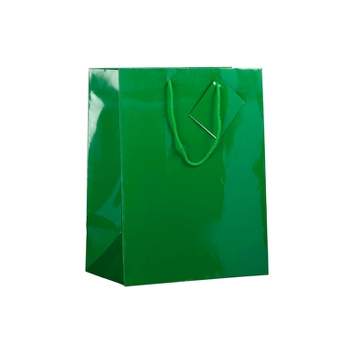 JAM PAPER Glossy Gift Bags with Rope Handles Large 10 x 13 Green 3 Bags/Pack (673GLGRB)
