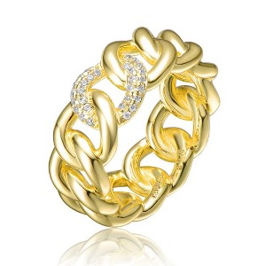 Stylish Gold Plated Chain Band Ring with Round Cubic Zirconia Accents for a Chic and Contemporary Touch of Elegance - 1 of 3