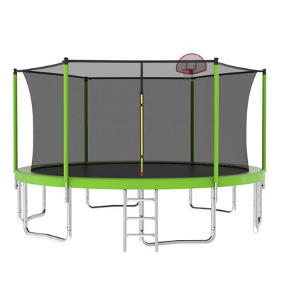 Aukfa Trampoline with Safety Enclosure Net, Outdoor Trampoline Set with Ladder for Backyard Fun for Adults/Kids