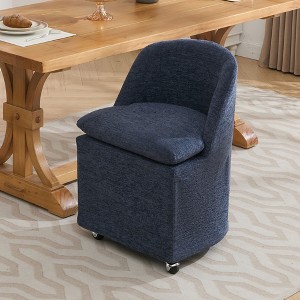 21"W Set of 2 Accent Chairs Dining Chairs with Universal Wheels and Chenille Upholstery, Beige/Blue-ModernLuxe - 1 of 4