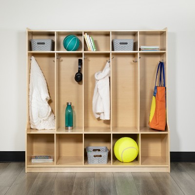 Natural Birch Wood 5-Section School Coat Locker with Bench and Cubbies