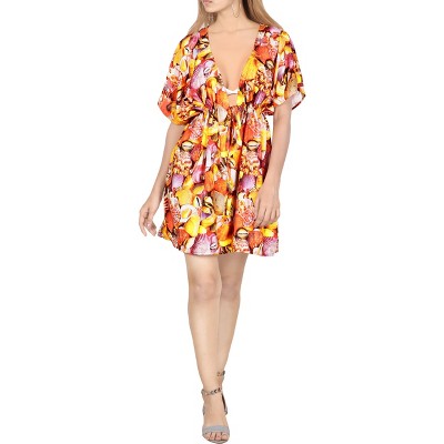 LA LEELA Women's Summer Mini Beach Tropical Dress Swimsuit V Neck Tops Cover Ups for Swimwear Women X-Large-XX-Large Multicolored, Seashell