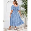 Plus Size Summer Dress for Women Square Neck Casual Boho A Line Maxi Dress - 4 of 4