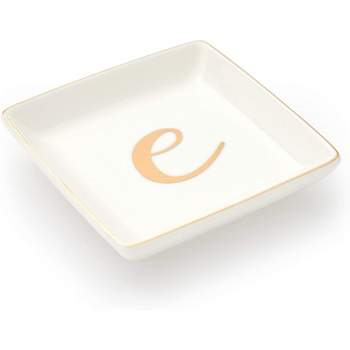 Juvale Letter E Ceramic Trinket Tray, Monogram Initials Jewelry Dish for Ring (4 Inches)