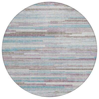 Teal Blue And Beige Striped Washable Indoor Outdoor Area Rug