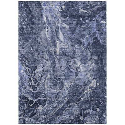Navy Blue And Gray Abstract Washable Indoor Outdoor Area Rug