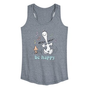 Women's - Peanuts - Be Happy Snoopy And Woodstock Graphic Racerback Tank - 1 of 4