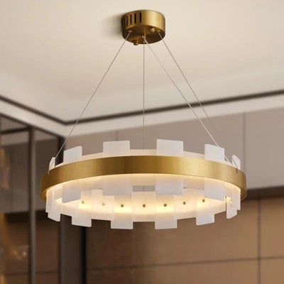20-31" Led Kitchen Island Alabaster Round Gold Chandelier