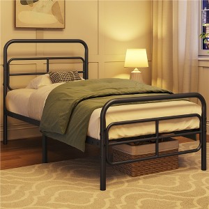 Yaheetech Modern Metal Platform Bed with Geometric Patterned Headboard - 1 of 4