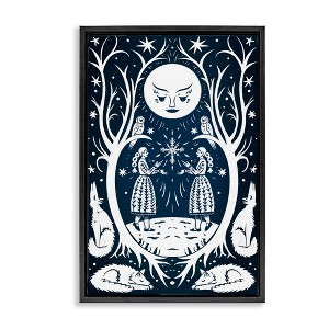 Stupell Industries Woodland Folk Girls with Moon Floating Frame Canvas Art - 1 of 4