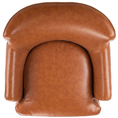 Cognac Faux Leather Flared Arm Accent Chair with Walnut Legs