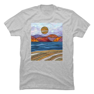 Men's Design By Humans Beach Landscape Stain Glass By Maryedenoa T-Shirt